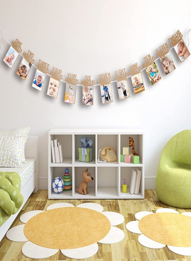 HEMITO 1st Birthday Baby Photo Banner for Newborn to 12 Months, Monthly Milestone Photograph Bunting Garland, First Birthday Celebration Decoration (Brown) - Image 5